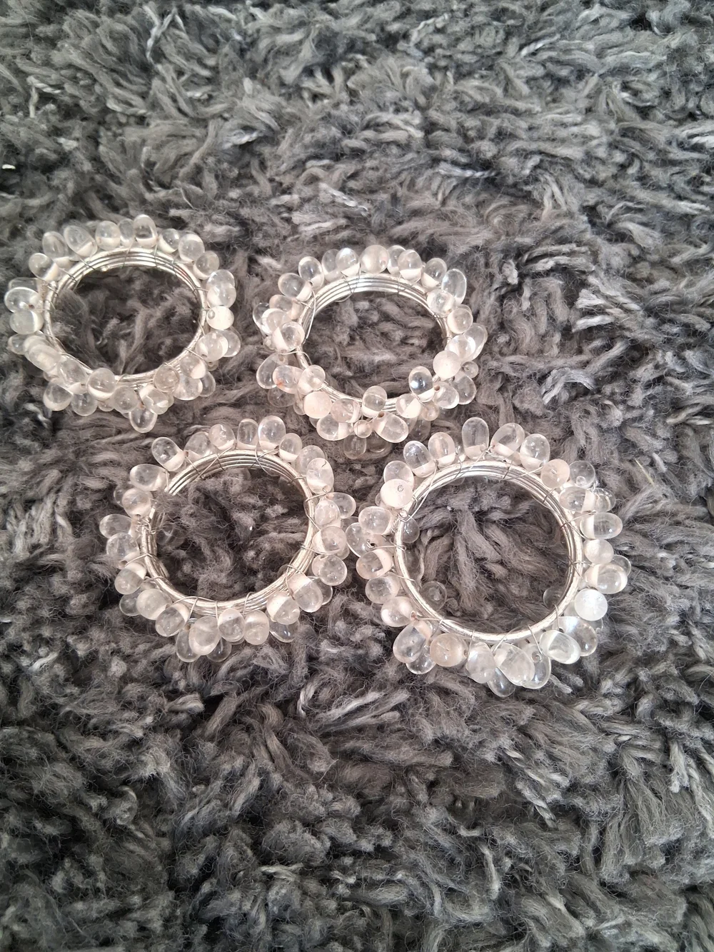 Set of 4 Clear Beaded Napkin Rings